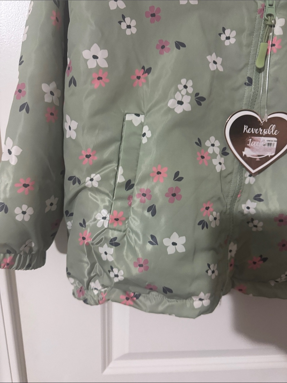 New- Back to school - Floral Hooded reversible Jacket - Green with Pink Lining - Picture 2 of 7